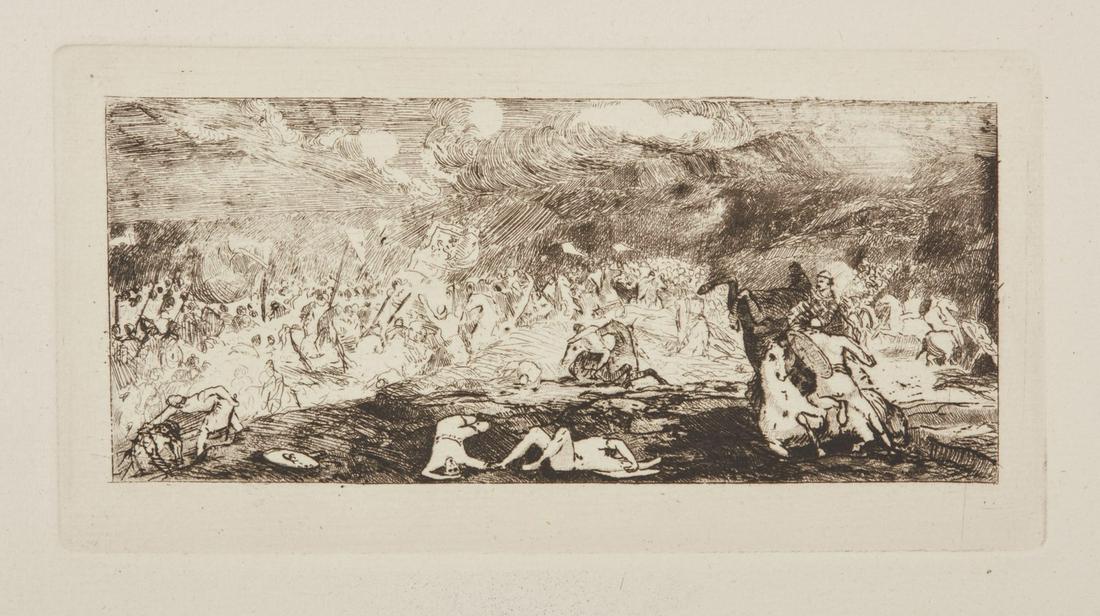 ODILON REDON La Bataille.: La Bataille. Etching. Cm 15,00 x 7,50.