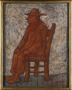 DOMENICO GNOLI Piccolo uomo con sciarpa rossa.: Piccolo uomo con sciarpa rossa. 1957. Mixed media on canvas. Cm 40,00 x 50,00. At the back Arthur Jeffress Gallery, London, label. Provenance: Mr. & Mrs. Abrahams-Curiel Colelction, London; Arthur Jef