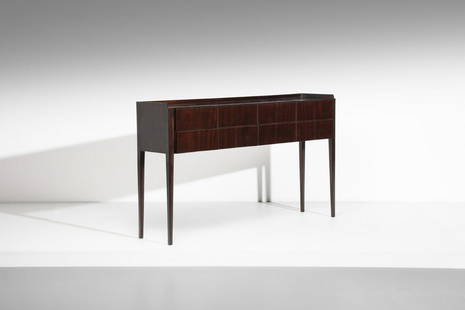 PIERLUIGI SPADOLINI Console.: Console. Ebonized mahogany wood.. Cm 160,50 x 93,50 x 37,00. 1948-1952.Provenance: Florentine private collection.