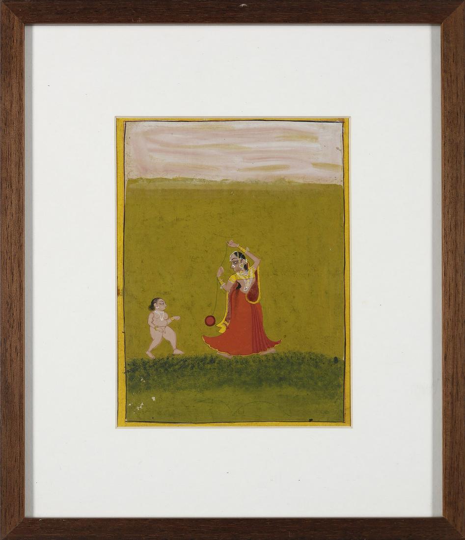 Arte Indiana A miniature painting depicting Krishna Damodara Northern India, Rajasthan, possibly: Indian Art A miniature painting depicting Krishna Damodara Northern India, Rajasthan, possibly Bikaner, 18th century . . Cm 15,00 x 20,00.