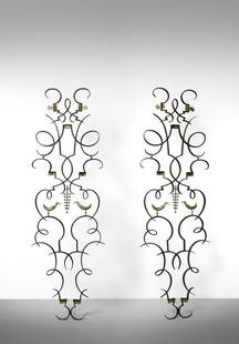 GILBERT POILLERAT attributed. Pair of screen.: attributed. Pair of screen. Wrought and forged iron and gilded parts.. Cm 69,00 x 259,00 x 3,00. 1930s.