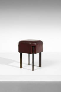 GABETTI & ISOLA Stool for Borsa Valori, Torino.: Stool for Borsa Valori, Torino. 1952. Wood, metal and artificial leather. Cm 39,00 x 53,00 x 39,00. Literature: Ferrari F., Gabetti e Isola : 1950-1970 , Allemandi, Torino, 1986, tav 1