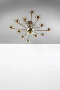 VITTORIO ZECCHIN Ceiling lamp.: Ceiling lamp. 1925. Murano glass.. Cm 120,00 x 62,00 x 120,00. Literature (for comparison sees): Barovier M., Sonego C., Vittorio Zecchin, i vetri trasparenti per per Cappellin e Venini, SkirÃ ,