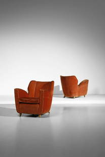 UGO CARA' attributed. Pair of armchairs.: attributed. Pair of armchairs. Wood and padding velvet.. Cm 76,00 x 80,00 x 95,00. 1950s.