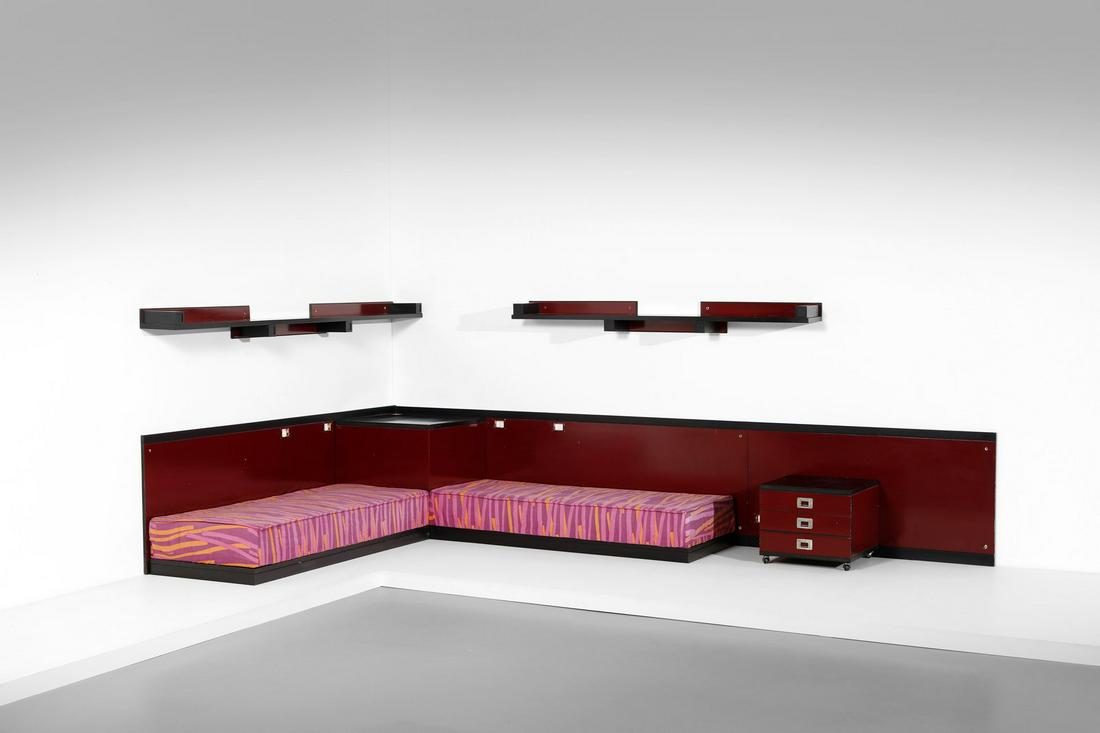 ICO PARISI Room consisting of two beds, bedside table and a pair of hanging shelves. (1 of 10)