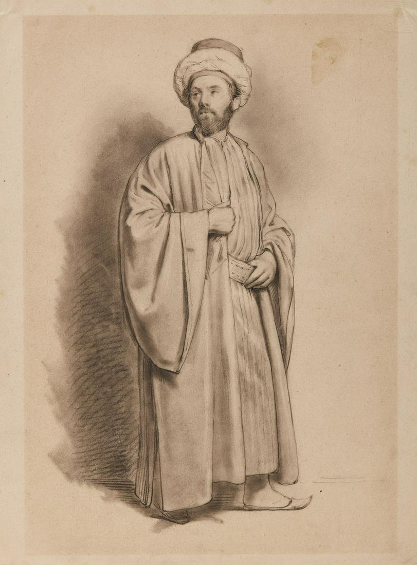 ALBERTO PASINI Attributed to. Orientalist character.: Attributed to. Orientalist character. Pencil and charcoal on paper. Cm 21,00 x 27,50.