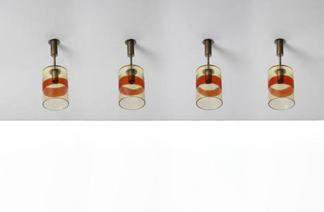 LUCIANO VISTOSI Four ceiling lamps.: Four ceiling lamps. Metal and glass.. Cm 16,00 x 36,00 x 16,00.