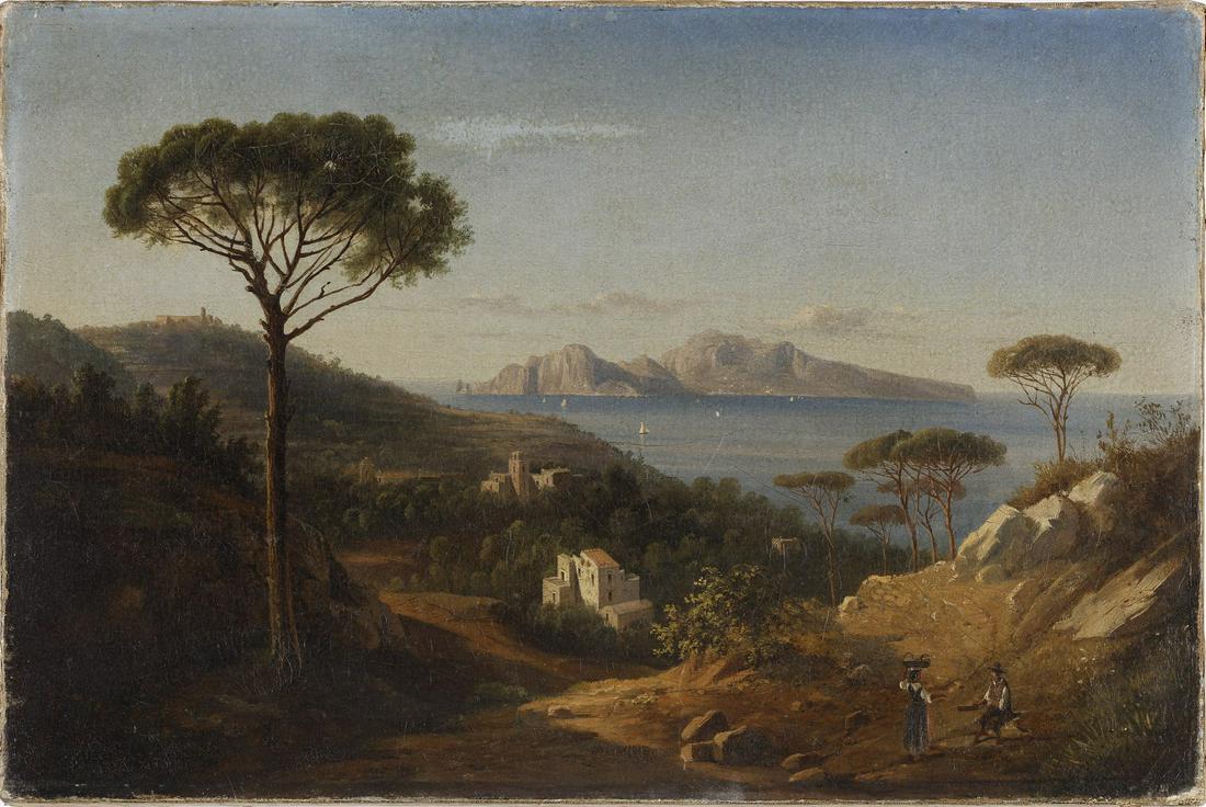 SALVATORE  FERGOLA Landscape with shepherdess and sea in the background. (1 of 4)