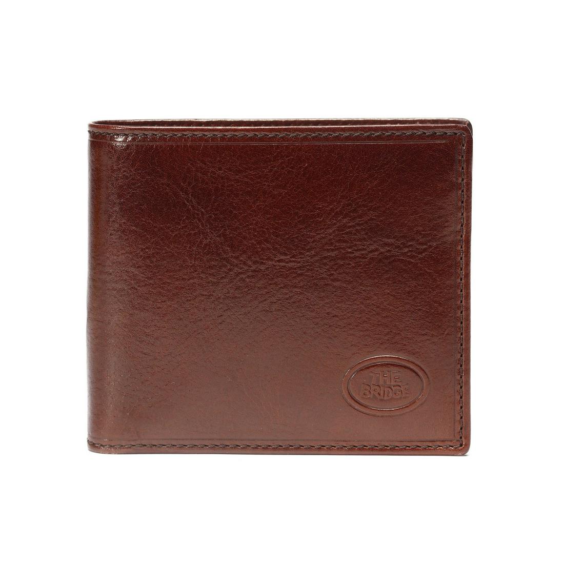 THE BRIDGE Wallet.: Wallet. Leather. Cm 9,50 x 10,50. Tan leather wallet, Logo embossed on the front and inside, Two internal compartments for papers, four compartments for cards, one compartment for coins. Double intern