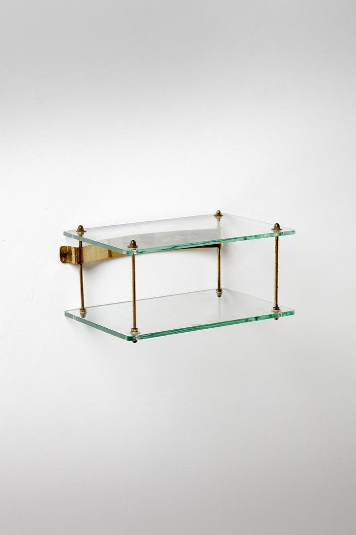 MANIFATTURA ITALIANA Shelf.: ITALIAN WORK Shelf. Brass and glass.. Cm 34,00 x 17,00 x 23,00. 1950s.