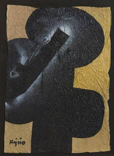 LADISLAS KIJNO Untitled.: Untitled. 1986. . Cm 36,50 x 48,50. Signature lower left. Sangiorgi& B. Gallery, Alassio, label at the back. Paper Froissé size: 41x30 cm. Artist's authenticity certificate on photo.. Frame present
