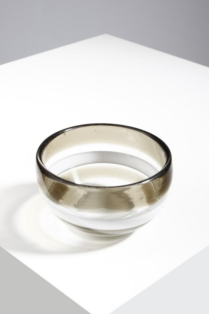 LA MURRINA  attributed. Transparent bowl decorated with gray and dove gray bands. (1 of 3)