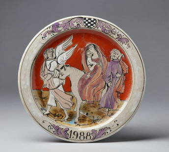 ELIO SCHIAVON Untitled.: Untitled. Painted ceramics. Cm 30,50 x 30,50 x 3,00. Signature on the back in felt-tip pen. Slight flaws.