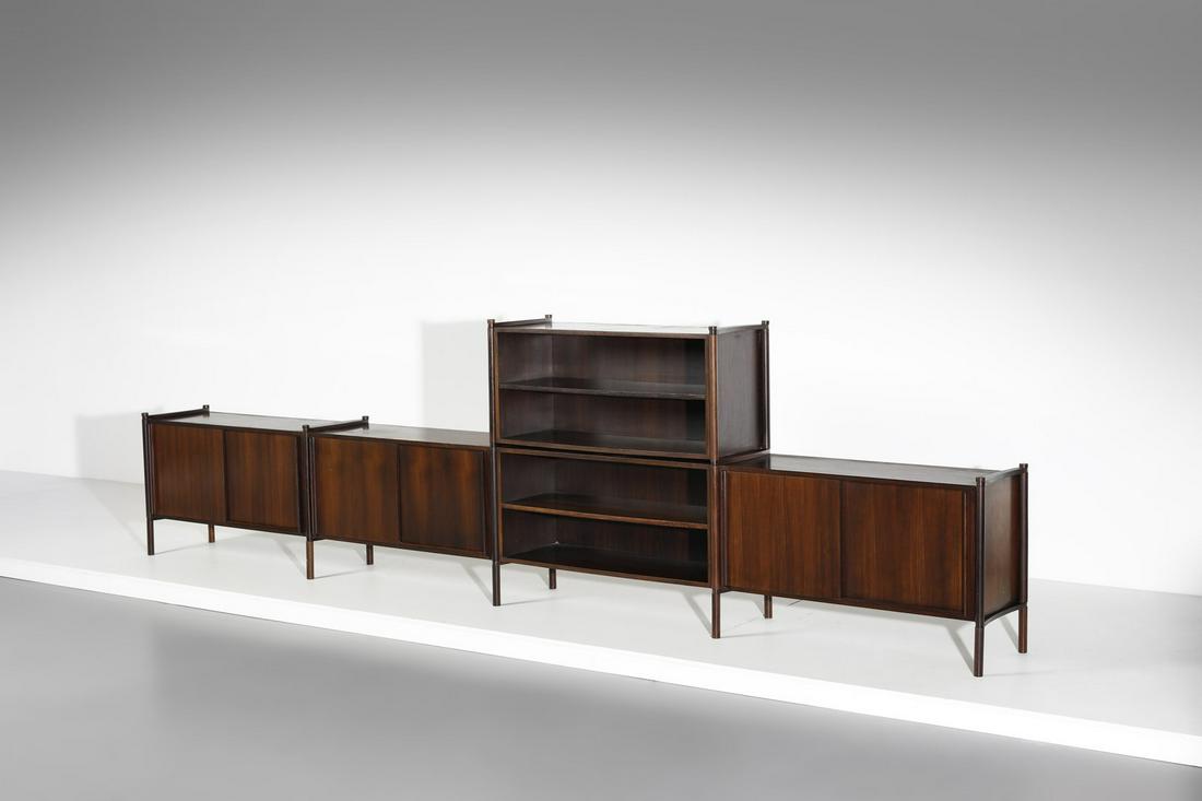 HIROZI FUKUOH Archimede sideboard for Gavina.: Archimede sideboard for Gavina. 1960. Rosewood.. Cm 458,00 x 125,00 x 43,00. Literature: Domus n. 373, December 1960, p. 98