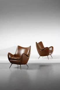 FRATELLI MINOTTI  Pair of armchairs.: Pair of armchairs. Metal and skai. Cm 80,00 x 81,00 x 76,00. 1950s.