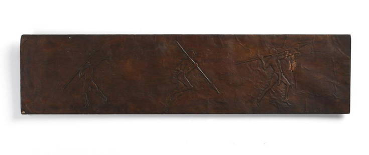 SALVINO MARSURA Decorative panel.: Decorative panel. Embossed copper,. Cm 28,00 x 116,00. Author's signature engraved, 1970s.