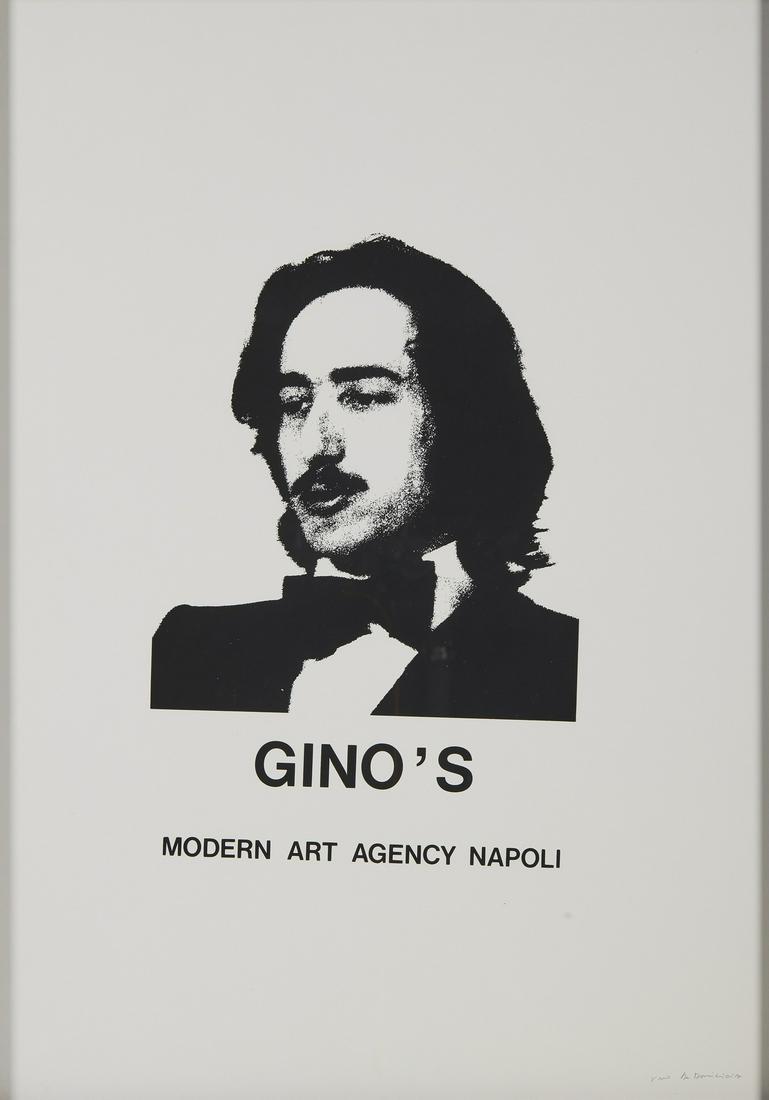 GINO DE DOMINICIS Gino's Modern Art Agency Napoli.: Gino's Modern Art Agency Napoli. 1973. Silkscreen. Cm 49,50 x 69,00. Unique piece. Signature lower right. Provenance: Lucio Amelio Collection, Naples; Pio Monti Gallery, Rome; Private Collection, Ricc