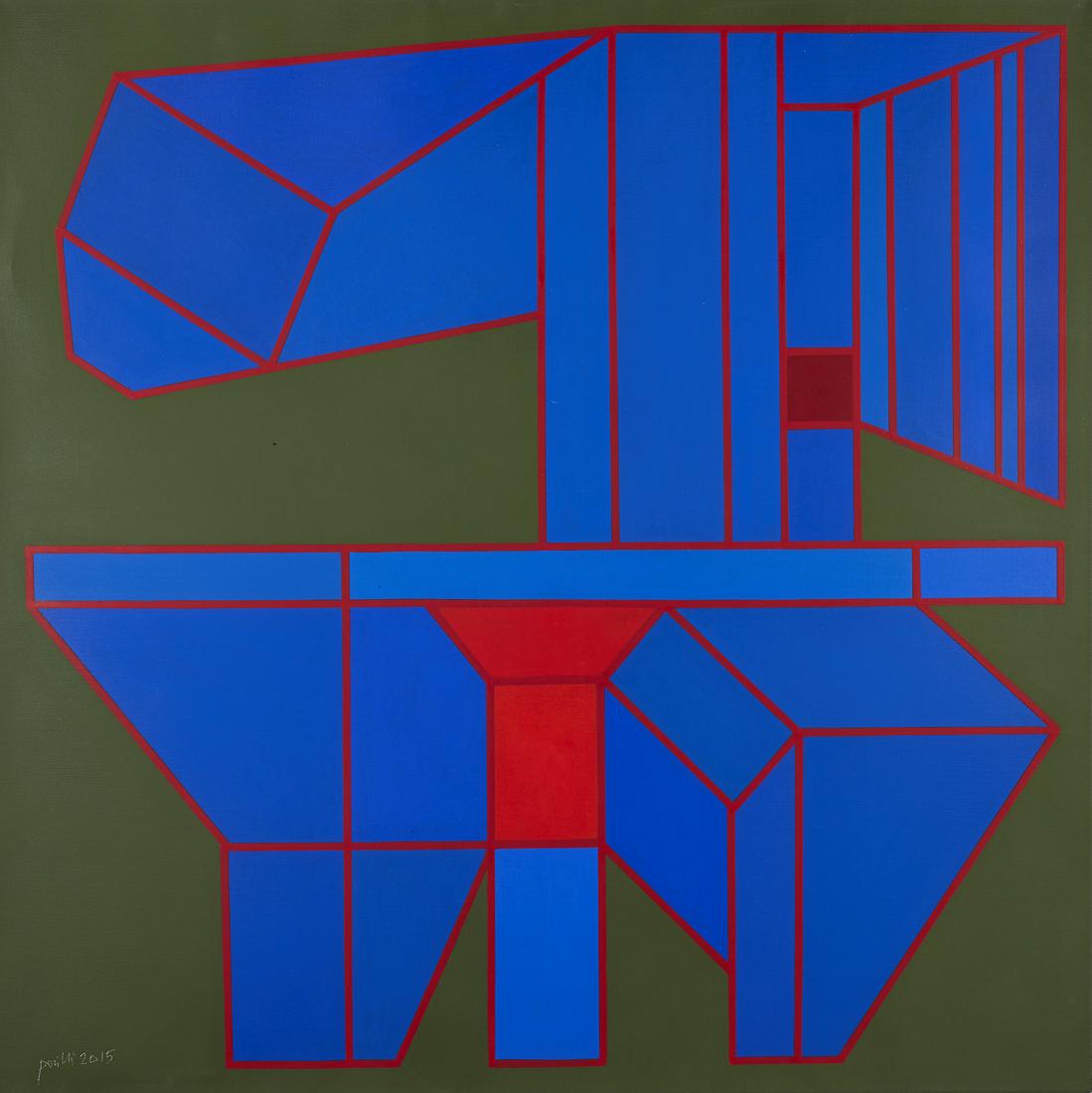 ACHILLE PERILLI Il mondo dei colori.: Il mondo dei colori. 2015. Acrylic on canvas. Cm 100,00 x 100,00. Signature and year lower left. At the back title, signature and year. Publication: Achille Perilli - Catalogo generale dei dipinti e d