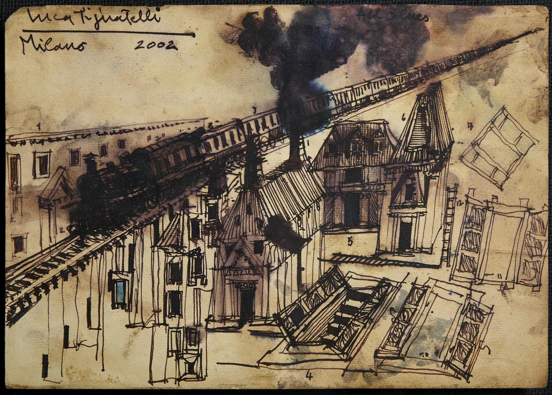 LUCA PIGNATELLI Untitled.: Untitled. 2002. Mixed media on paper. Cm 24,30 x 17,00. Signature and year upper left. Artist's authenticity certificate on photo. Frame present