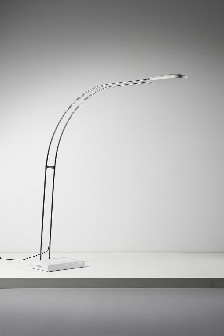 BRUNO GECCHELIN Floor lamp for Skipper.: Floor lamp for Skipper. 1976. Marble, chromed metal and painted metal.. Cm 176,00 x 202,00 x 50,00. Literature: Domus n. 563, October 1976, p. 45