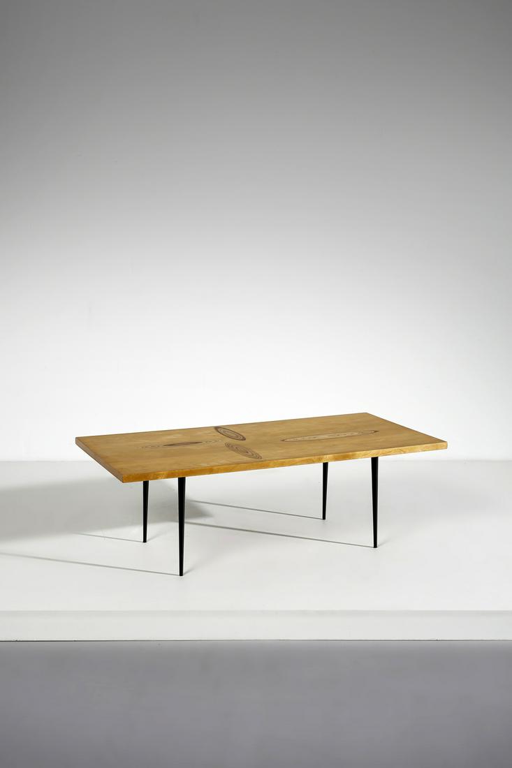 TAPIO WIRKKALA 9017 coffee table for Asko Oy.: 9017 coffee table for Asko Oy. 1958. Birch wood and painted metal.. Cm 124,00 x 41,00 x 62,00. Manufacturing label. Helsinki, 1960s. 3609