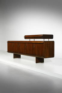 VITTORIO INTROINI Pellicano sideboard for Saporiti.: Pellicano sideboard for Saporiti. Mahogany wood and metal. Cm 245,00 x 93,00 x 50,00. 1970s.