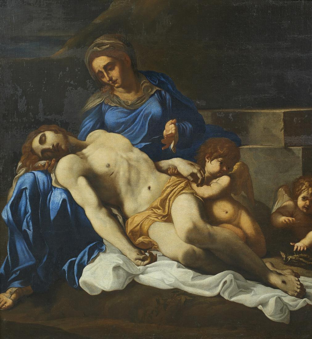 ANNIBALE CARRACCI after. The PietÃ .: after. The PietÃ . Oil on canvas . Cm 94,50 x 101,50. The presente painting derives from the PietÃ of Annibale Carracci conserved in the Museo Nazionale di Capodimonte, Naples.Old Gilded frame. F