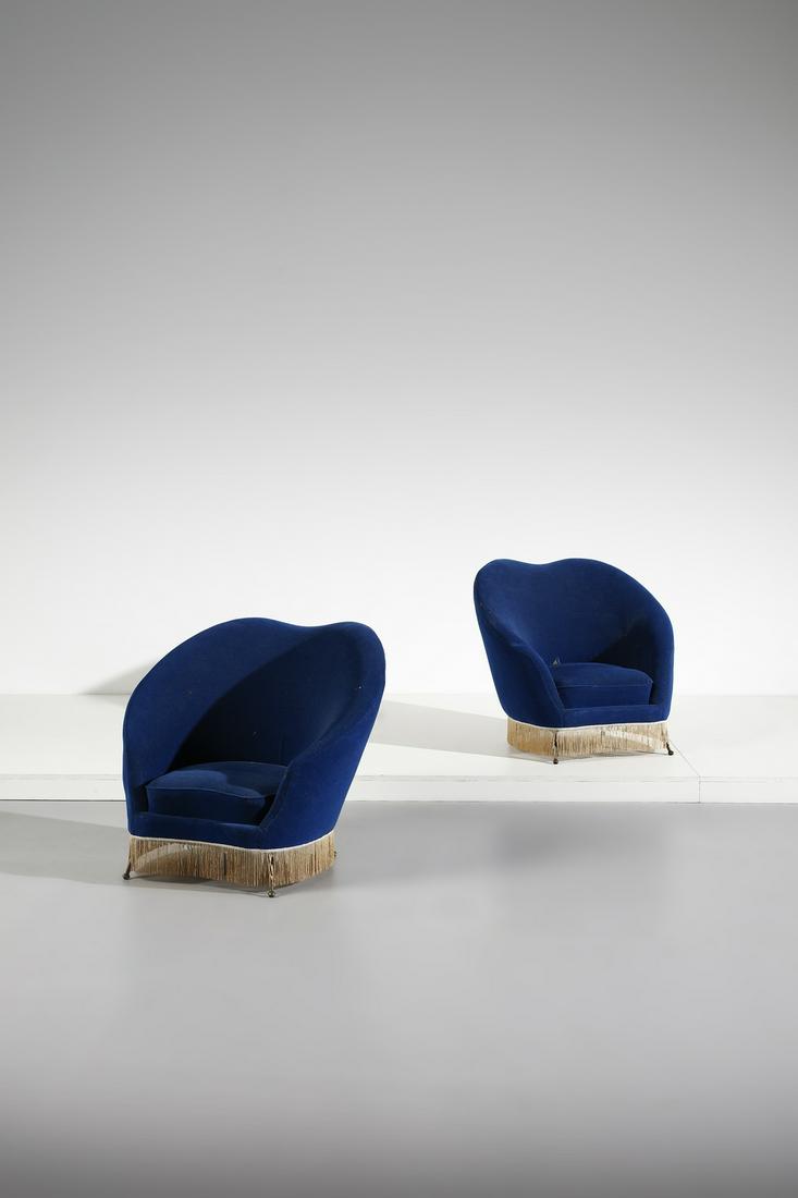 FEDERICO MUNARI Pair of armchairs.: Pair of armchairs. Brass and fabric.. Cm 86,00 x 76,00 x 89,00. 1950s.