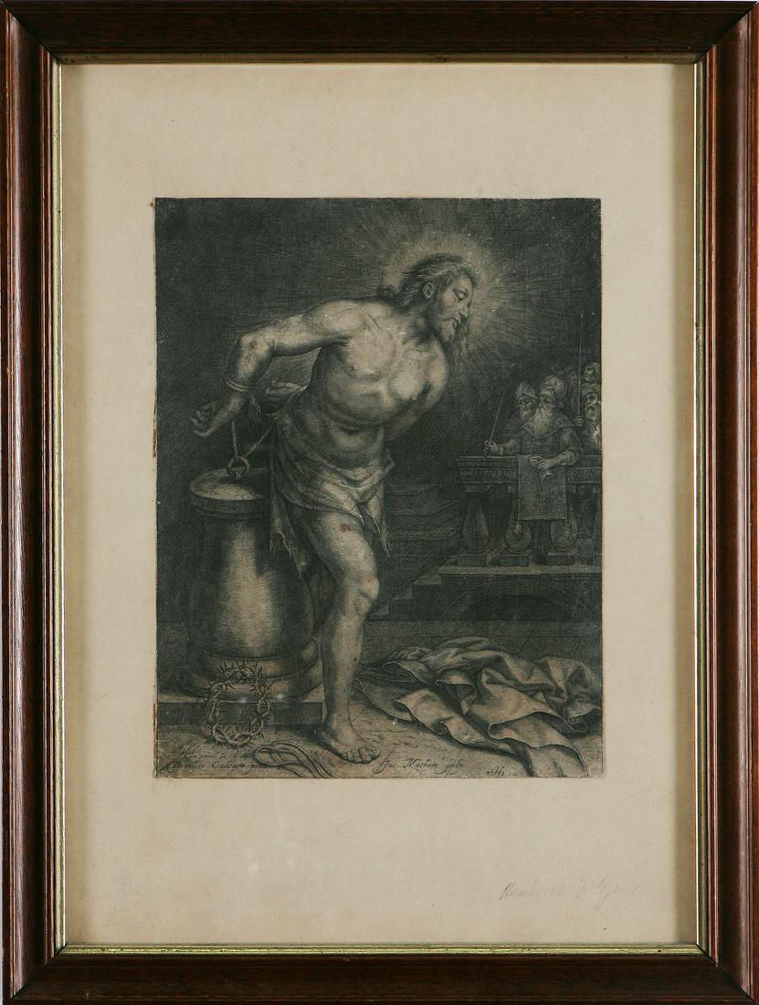 JACOB MATHAM Christ at the column.: Christ at the column. Engraving. Cm 21,50 x 28,00. From Dioniso Calvaert. Frame present