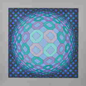 VICTOR VASARELY Okta - pos blue. (1 of 1)