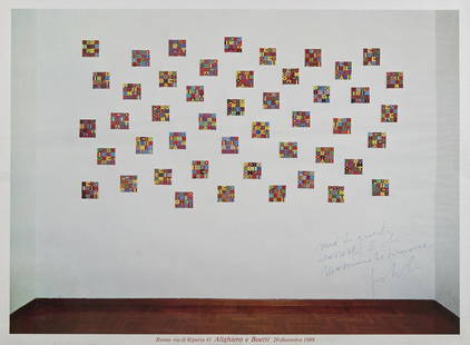 ALIGHIERO BOETTI I Vedenti. .: I Vedenti. . 1988. Poster. Cm 95,00 x 70,00. Dedication lower ight in pen. Poster of performance that Alighiero Boetti made in Via Ripetta 41 in Rome in 1988. Defects.. Frame present