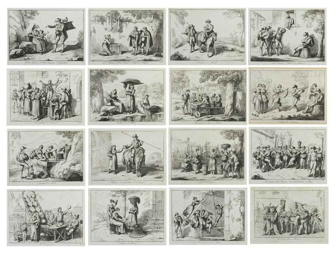 BARTOLOMEO PINELLI Group of sixteen engravings from the new collection series of fifty picturesque: Group of sixteen engravings from the new collection series of fifty picturesque costumes etched. . Cm 43,00 x 33,50. Sheet: 21x29 cm. Frame present