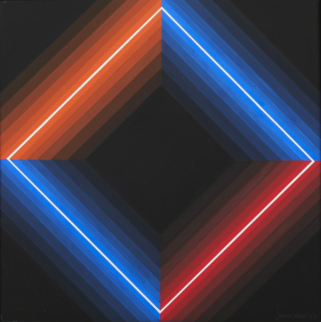 HORACIO GARCIA ROSSI Untitled.: Untitled. 1983. Oil on cardboard. Cm 25,00 x 25,00. Signature and year lower right. At the back dedication, signature and year. Provenance: Malesi Gallery, Lecco; Private Collection, Varese. Small def