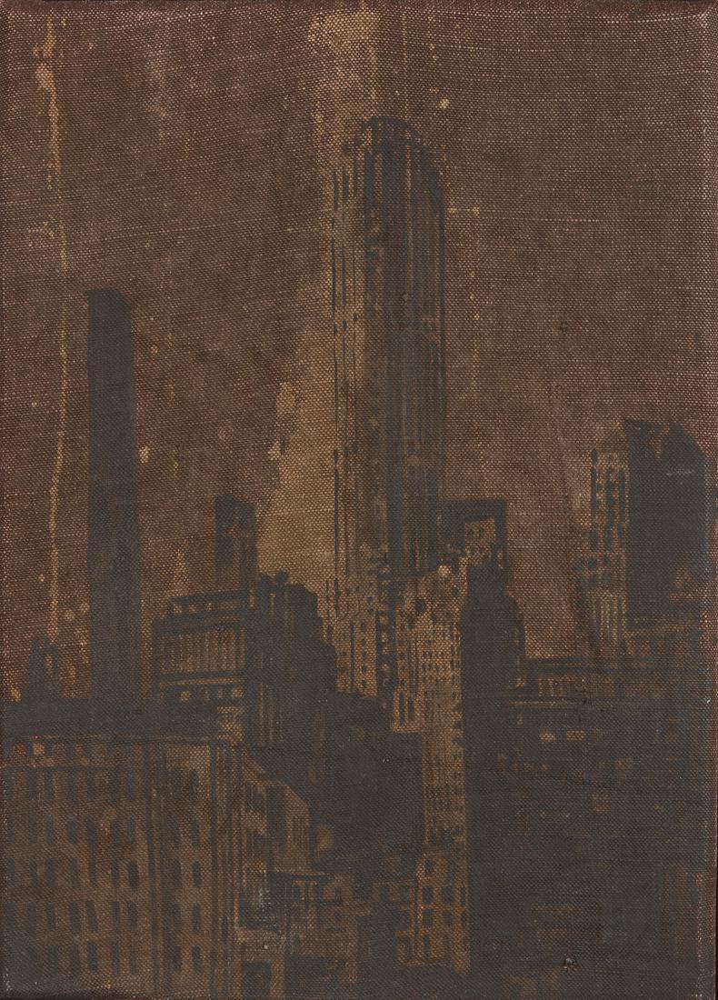 LUCA PIGNATELLI New York. .: New York. . 2010. Oil on railway carriage canvas cover. Cm 31,00 x 43,00. At the back title, signature and year. Artist's authenticity certificate on photo. Frame present