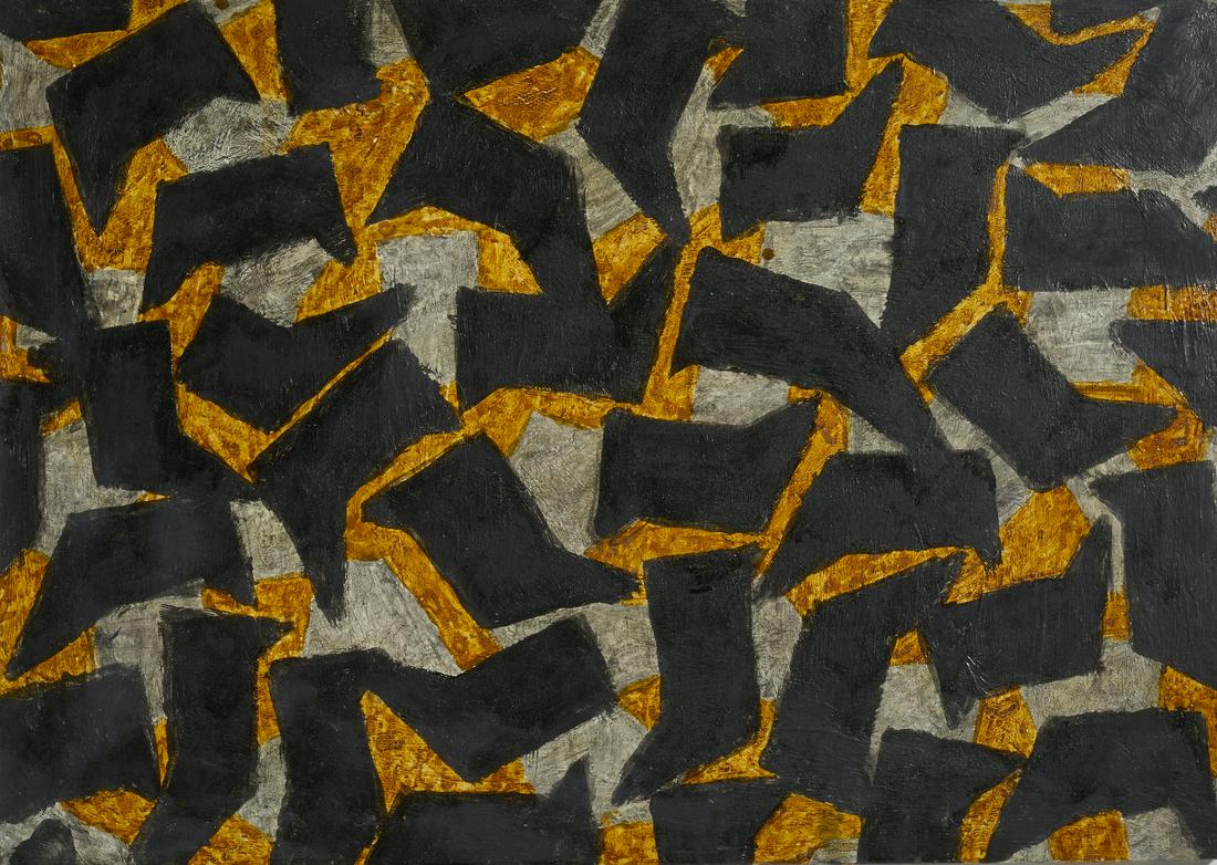 ALBERTO GARUTTI Untitled.: Untitled. 1987. Mixed media on canvas. Cm 80,00 x 57,00. At the back signature and Studio G7, Bologna, label. Artist's authenticity certificate on photo. Studio G7, Bologna, authenticity certificate o