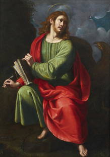 ALESSANDRO TURCHI Attributed to. Saint John the Evangelist.: Attributed to. Saint John the Evangelist. Oil on canvas . Cm 72,50 x 98,50. The artwork is accompanied by a text by Sergio Marinelli, 10 September 2011.. Frame present