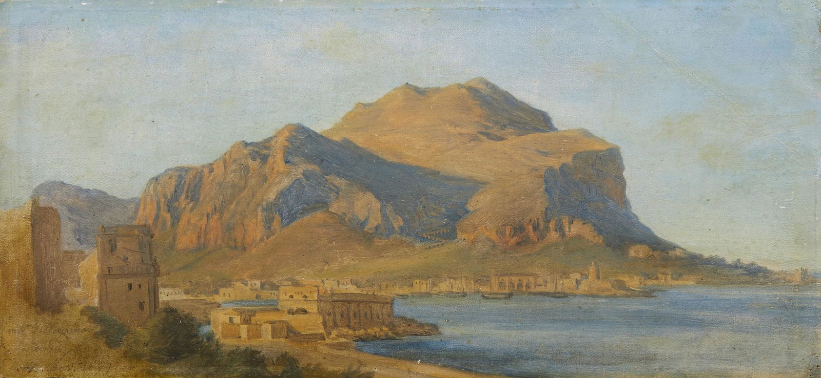 CARL ROTTMANN Monte Pellegrino, Palermo.: Monte Pellegrino, Palermo. Oil on pressboard. Cm 36,00 x 18,00. Signed and titled lower left. Frame present