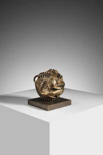 ARNALDO POMODORO Sfera.: POMODORO ARNALDO (n. 1926) Sfera. 1996. Bronze sculpture. Cm 12,00 x 12,00 x 12,00. 6/9. Edition, signature and year engraved at the base. Artist's authenticity certificate on photo. Total edition: 9