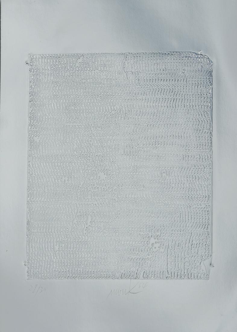HEINZ MACK Untitled.: Untitled. 1964. Calcography. Cm 23,00 x 31,00. 28/30. Edition, signature and year lower. Plate size: 20.5x17.5 cm. Provenance: Lana Collection, Milan. La Quercia Edition, Milan. Small defects.