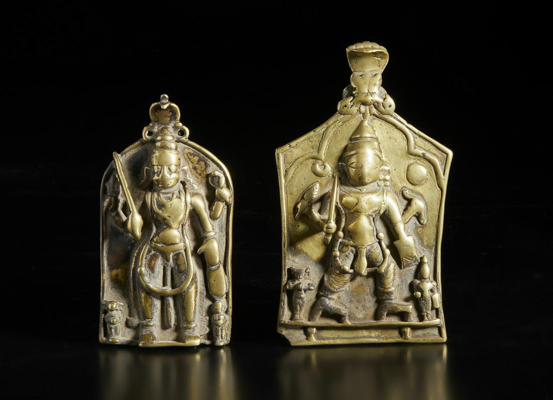 Arte Indiana  Two brass casting Virabhadra plaques Central or Southern India, 18th-19th century . (1 of 2)