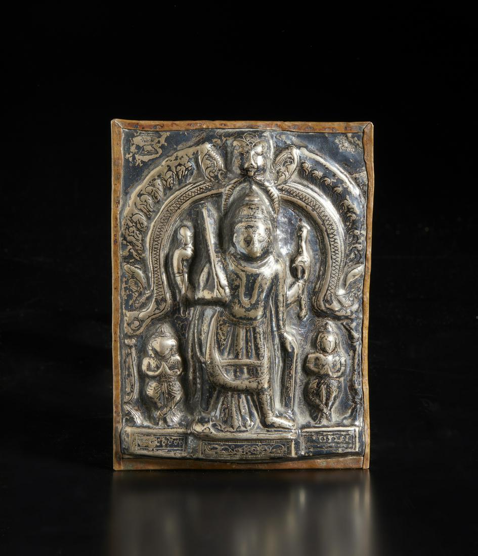 Arte Indiana  A silver repoussÃ¨ and copper Virabhadra plaque Southern India, 19th century . (1 of 2)