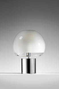 LUIGI CACCIA DOMINIONI Porcino table lamp for Azucena.: Porcino table lamp for Azucena. 1966. Chromed steel and glass. Cm 50,00 x 63,00 x 50,00. Literature: G. Gramigna, Repertorio del design italiano 1950-2000 vol. 1, Allemandi Torino 2003, pag. 130
