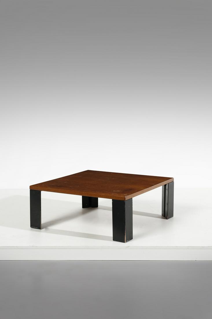 GASTONE RINALDI Coffee table for Thema.: Coffee table for Thema. Wood and painted metal.. Cm 85,00 x 33,00 x 85,00. Manufacturing label, 1970s.