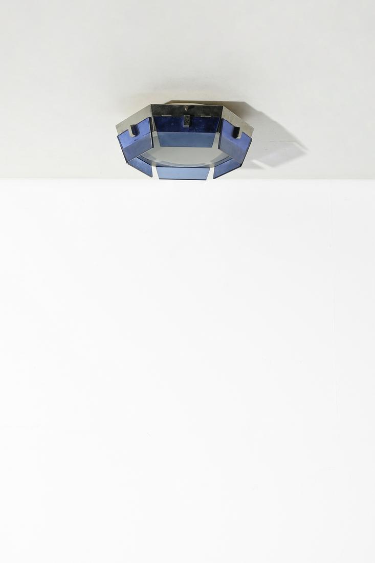 VECA Ceiling lamp.: Ceiling lamp. Chromed metal and glass.. Cm 36,00 x 12,00. 1950s