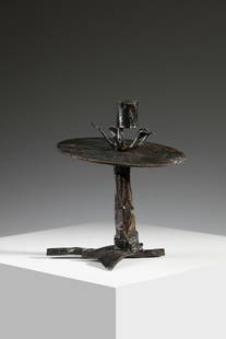 SALVINO MARSURA Candle holder.: Candle holder. Forged and wrought iron.. Cm 19,00 x 23,00 x 19,00. 1960s / 1970ssigned