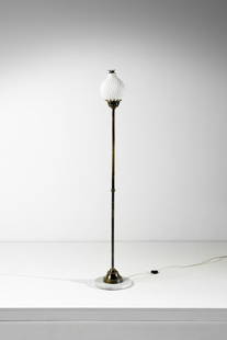 ANGELO LELII & NABORRE CORNO Torciglione floor lamp for Arredoluce.: Torciglione floor lamp for Arredoluce. 1961. Painted metal, brass and satin opal glass.. Cm 32,00 x 180,00.