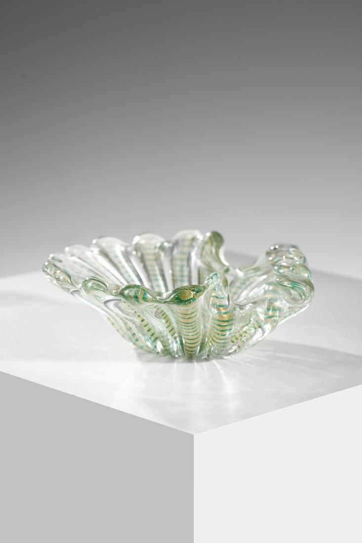 ERCOLE BAROVIER Cup from the zebra series, green glass filament. (1 of 4)