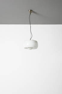 VICO MAGISTRETTI Omega ceiling lamp for Artemide.: Omega ceiling lamp for Artemide. 1962. Nickel-plated metal and opal glass.. Cm 35,00 x 25,00 x 35,00.