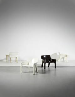VICO MAGISTRETTI Four armchairs mod. Vicario for Artemide.: Four armchairs mod. Vicario for Artemide. Plastic.. Cm 72,00 x 68,00 x 70,00. 1970sMarked under the seat