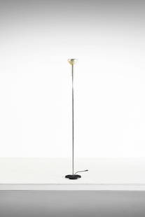 GINO SARFATTI 1073 floor lamp for Arteluce.: 1073 floor lamp for Arteluce. 1956. Aluminum, chromed steel and lacquered cast iron.. Cm 33,00 x 182,00. Literature: M. Romanelli, S. Severi, Gino Sarfatti: Opere scelte 1938-1973, Silvana Editoriale,